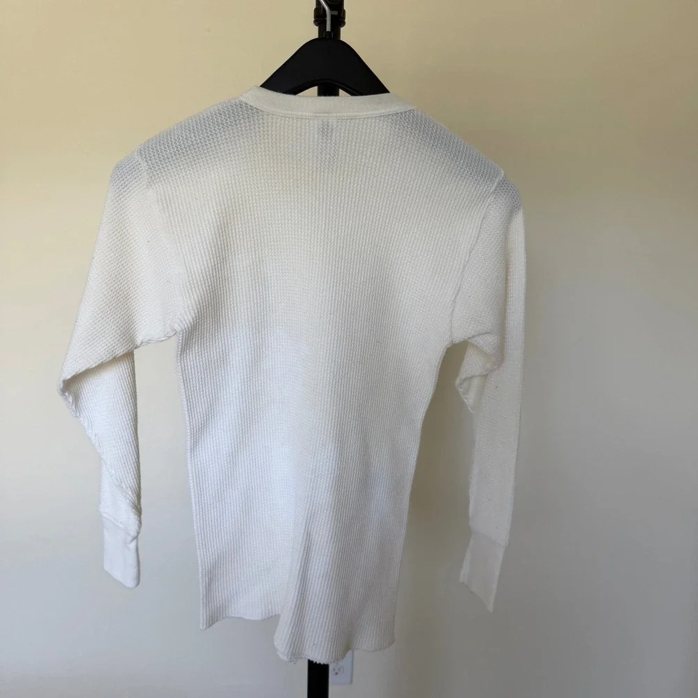80's Hanes Waffle Knit Thermal Shirt Long Sleeve Crew Neck Cream Size M
